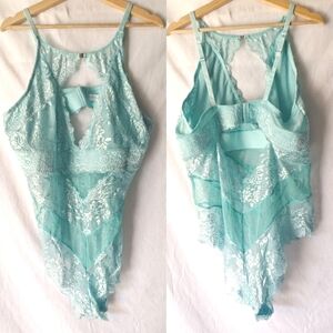 Real Lingerie Lace Teddy Bodysuit Light Blue 3X Keyhole Oh La La Cherie